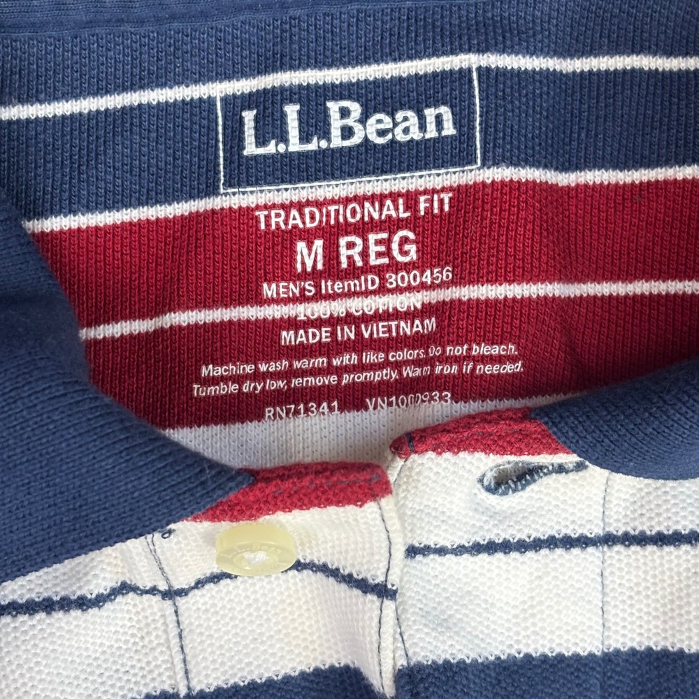 LL Bean Mens Red White Blue Striped Cotton Polo Shirt Traditional Fit M 300456 - Picture 3 of 6